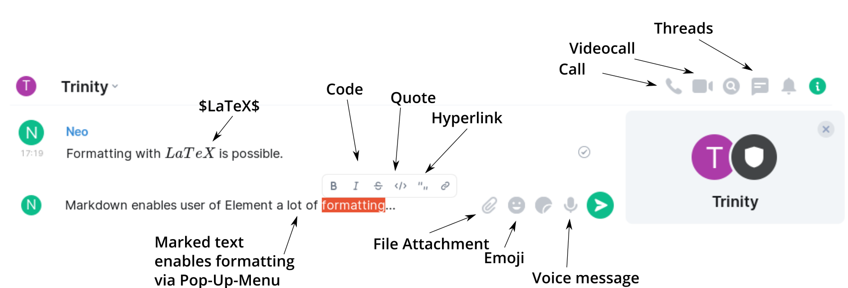 Explanation of the symbols in the text input line