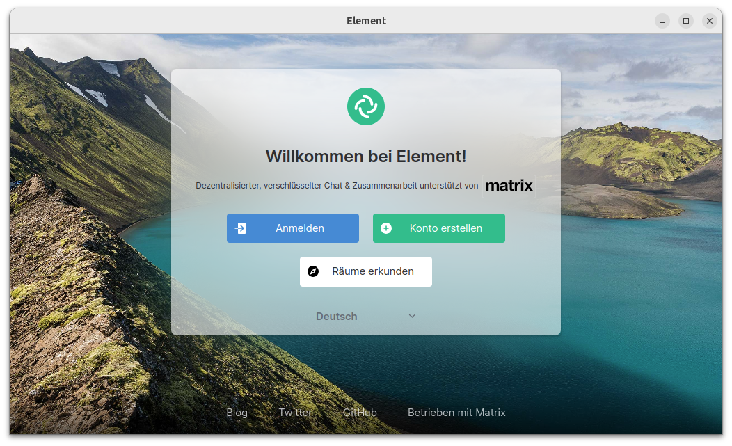 Markierter Anmeldebutton im Element Matrixclient