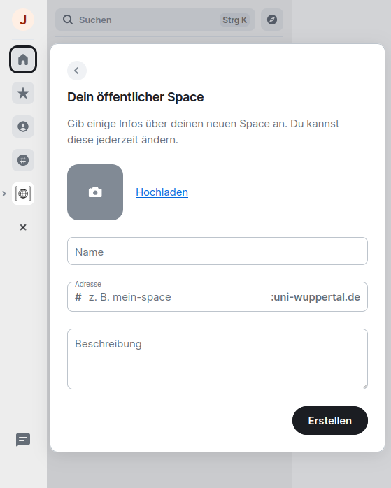 Erstellungsfenster für einen öffentlichen Space.